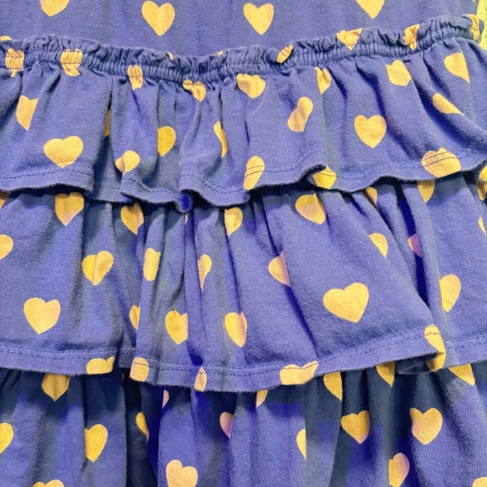 Mini Boden Girls’ Blue and Pink Heart Polka Dot Ruffle Mini Skirt with Shorts​